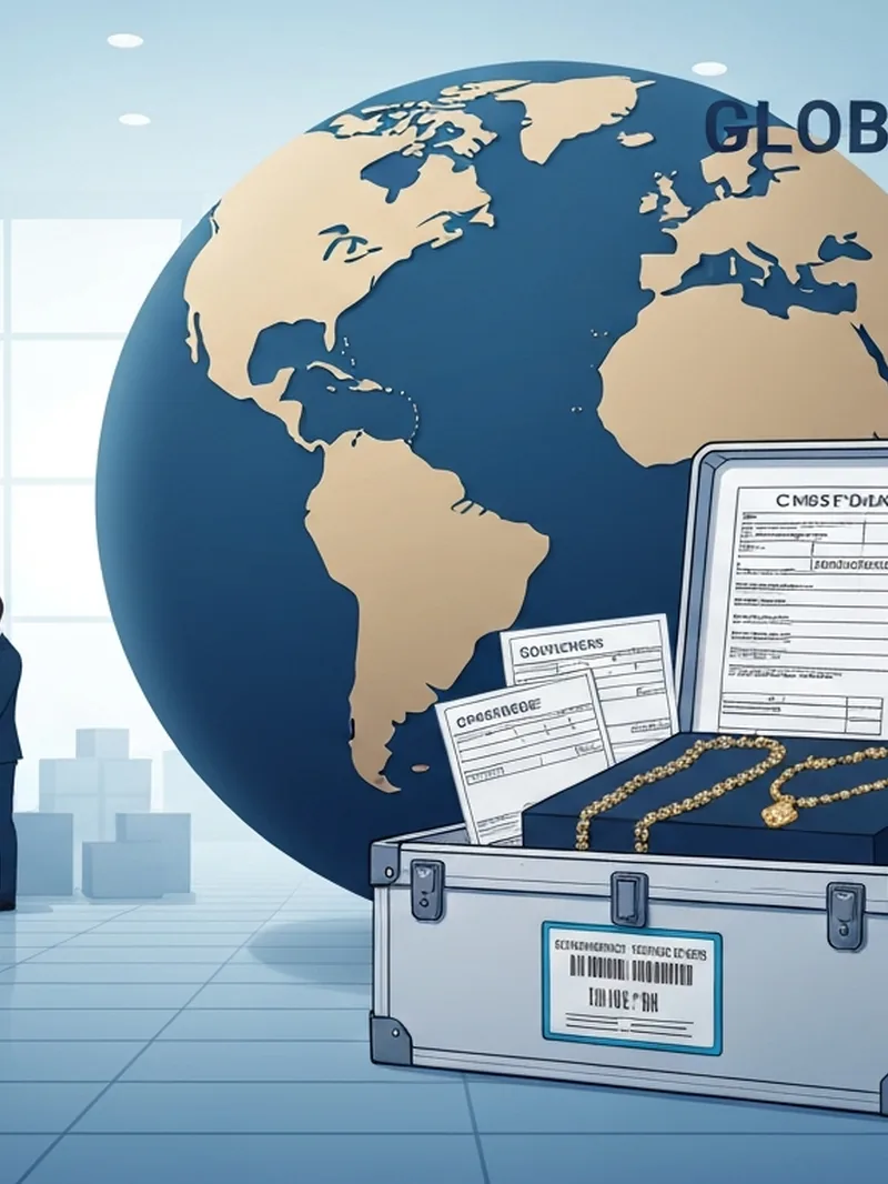 Illustration of a globe beside an import declaration document