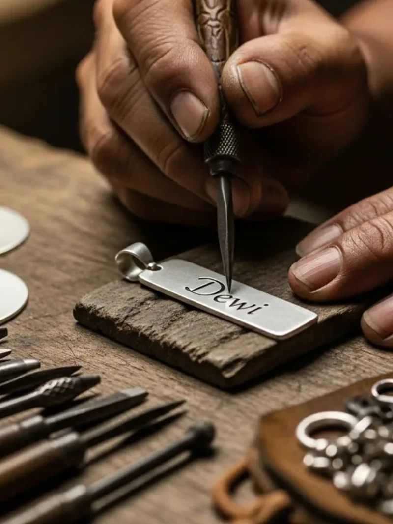 Hand-engraving a personalised silver name plate