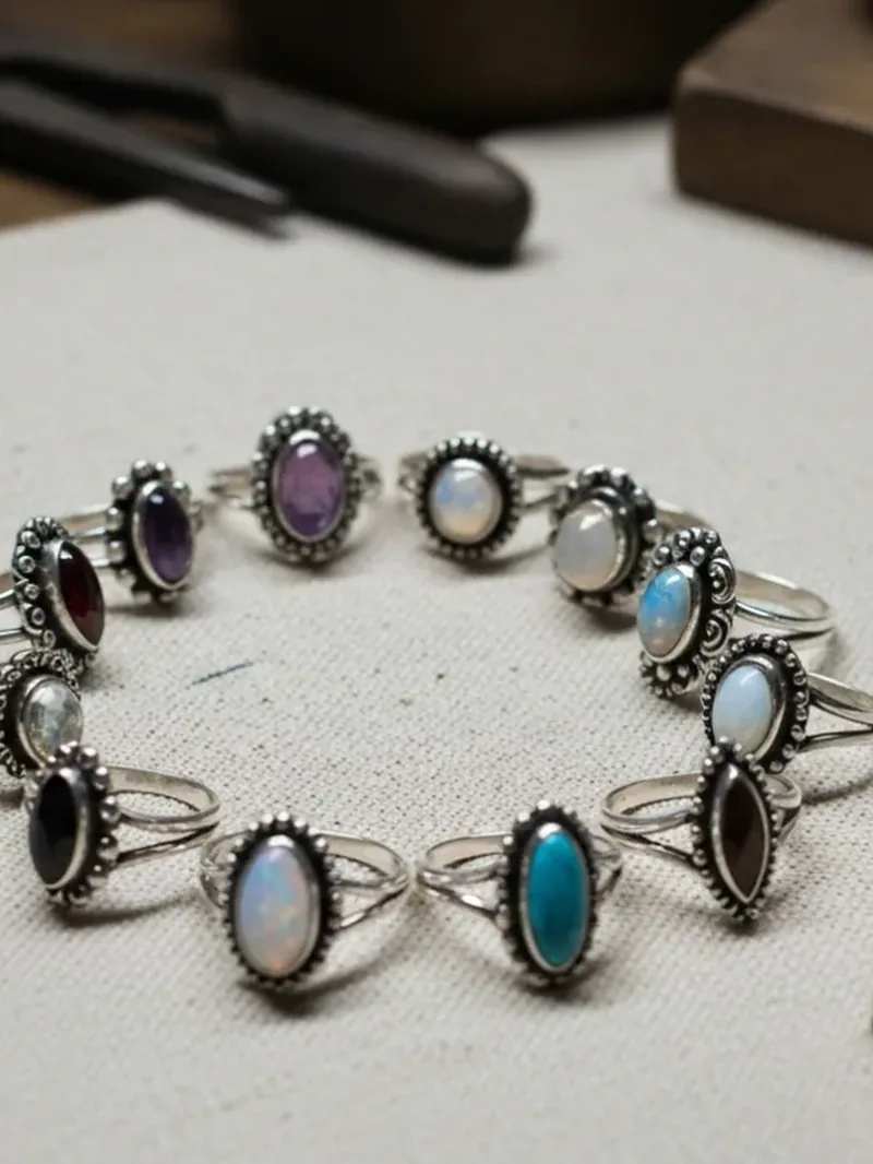 Silver bracelet set with coloured gemstones