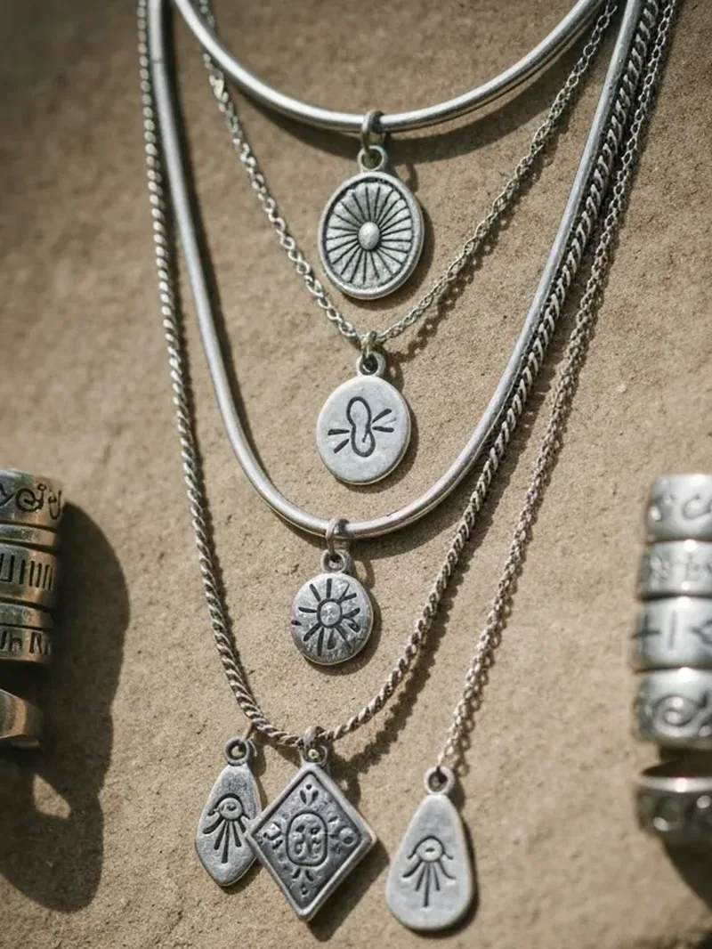 Layered silver pendant necklaces