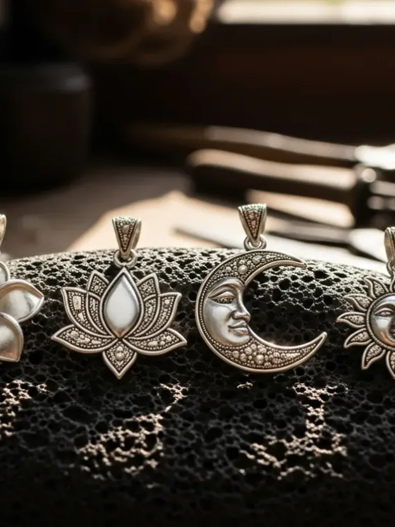 Crescent-moon silver pendants