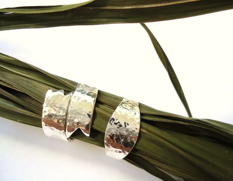 Silver rings with a hammered finish