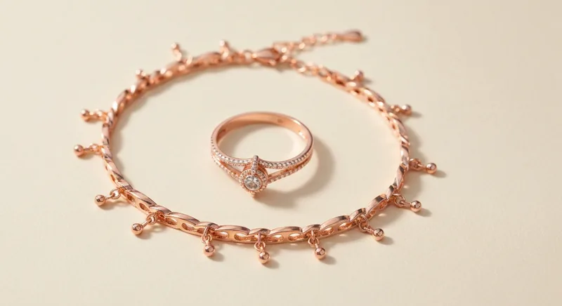 Rose gold necklace and ring set